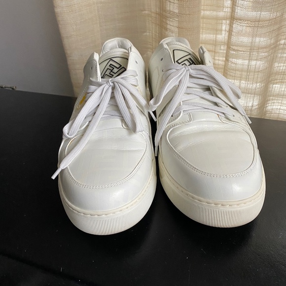 Fendi white leather trainers rubber shoes monogram double F size 7 Italy low cut main image 14